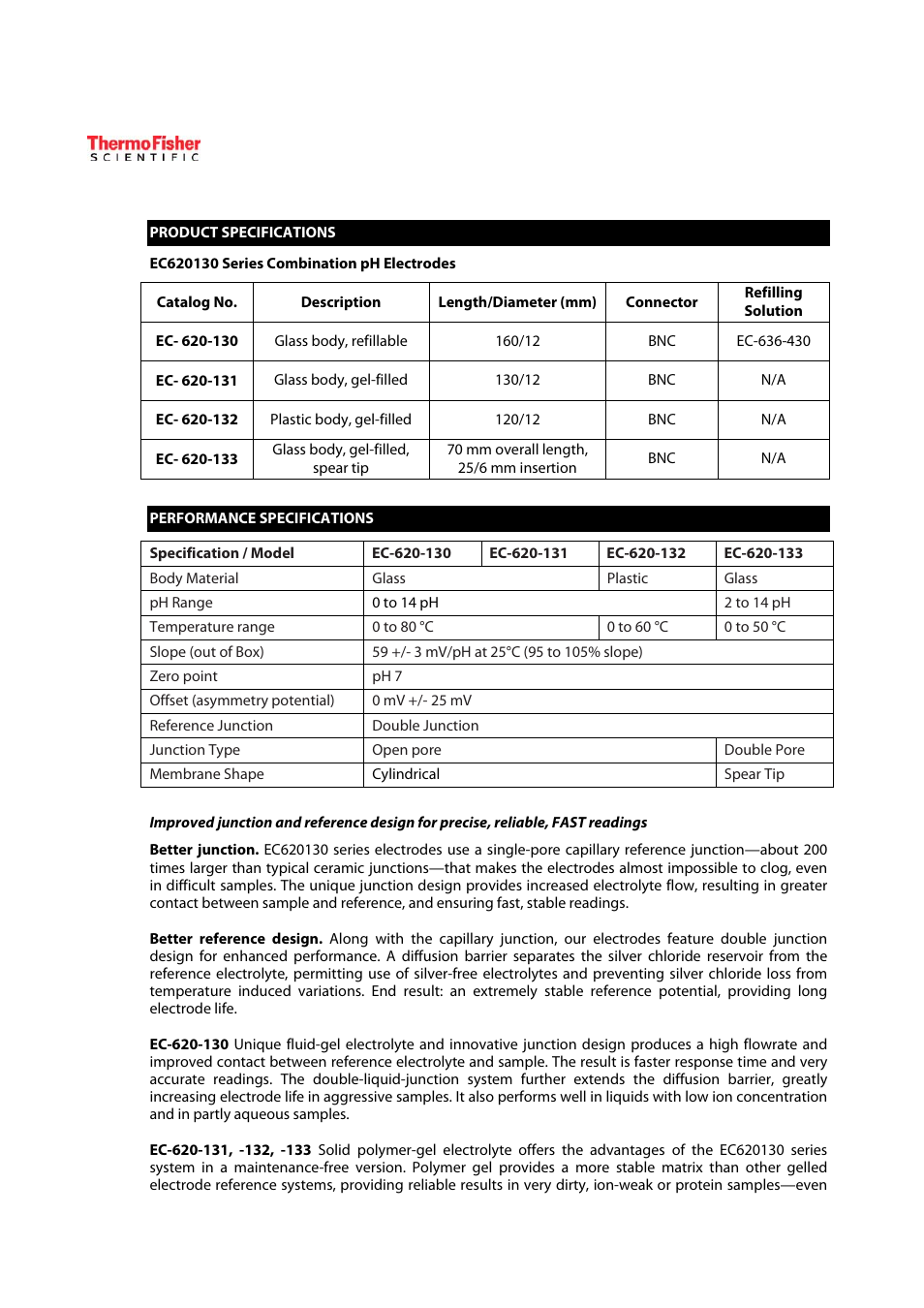 Thermo Fisher Scientific EC620130 Series Combination pH Electrodes User Manual | Page 2 / 6