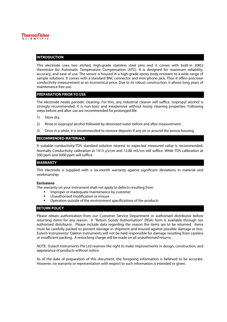 Thermo Fisher Scientific ECCONSEN45B Conductivity Sensor User Manual | Page 2 / 2