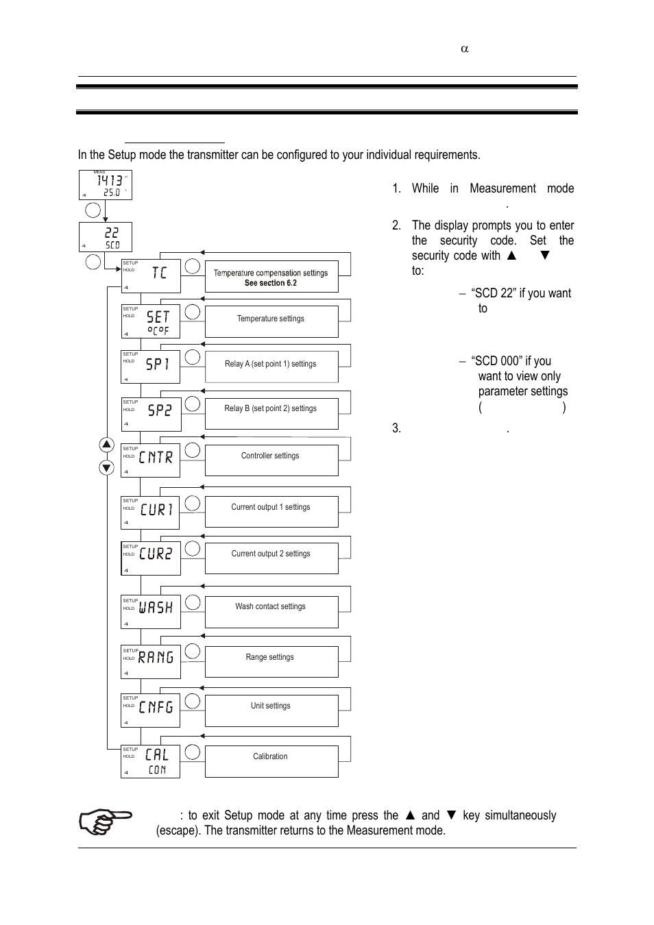 6setup mode, 1 enter setup mode | Thermo Fisher Scientific Alpha COND 2000 (In the process of updating the brand guideline & product image) User Manual | Page 25 / 56