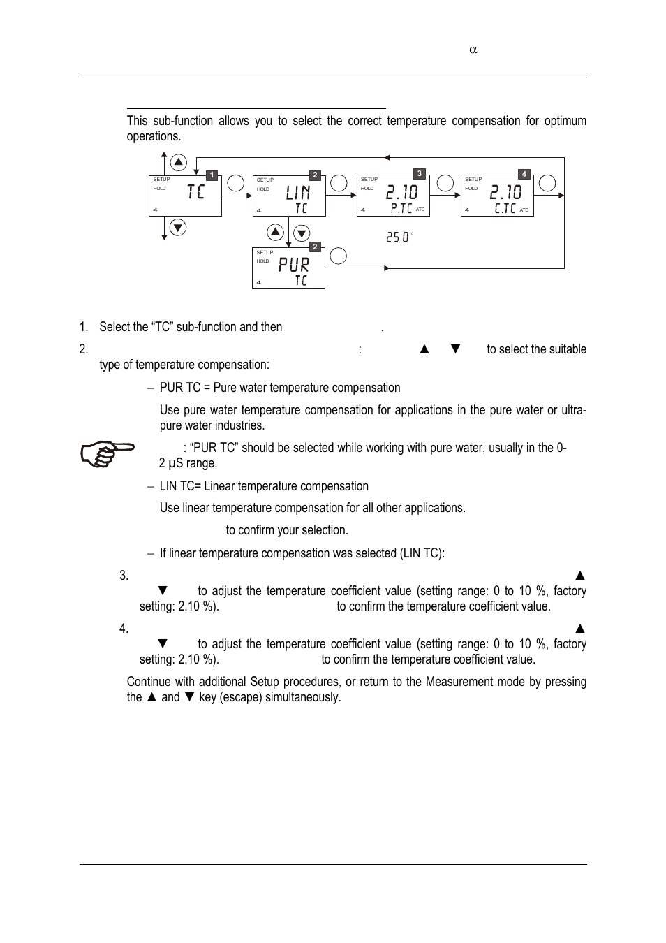 2 temperature compensation (tc) sub-function | Thermo Fisher Scientific Alpha COND 2000 (In the process of updating the brand guideline & product image) User Manual | Page 26 / 56