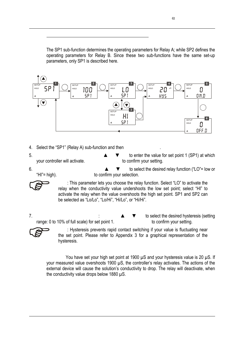 4 control relay a / relay b (sp1/sp2) sub-function | Thermo Fisher Scientific Alpha COND 2000 (In the process of updating the brand guideline & product image) User Manual | Page 28 / 56