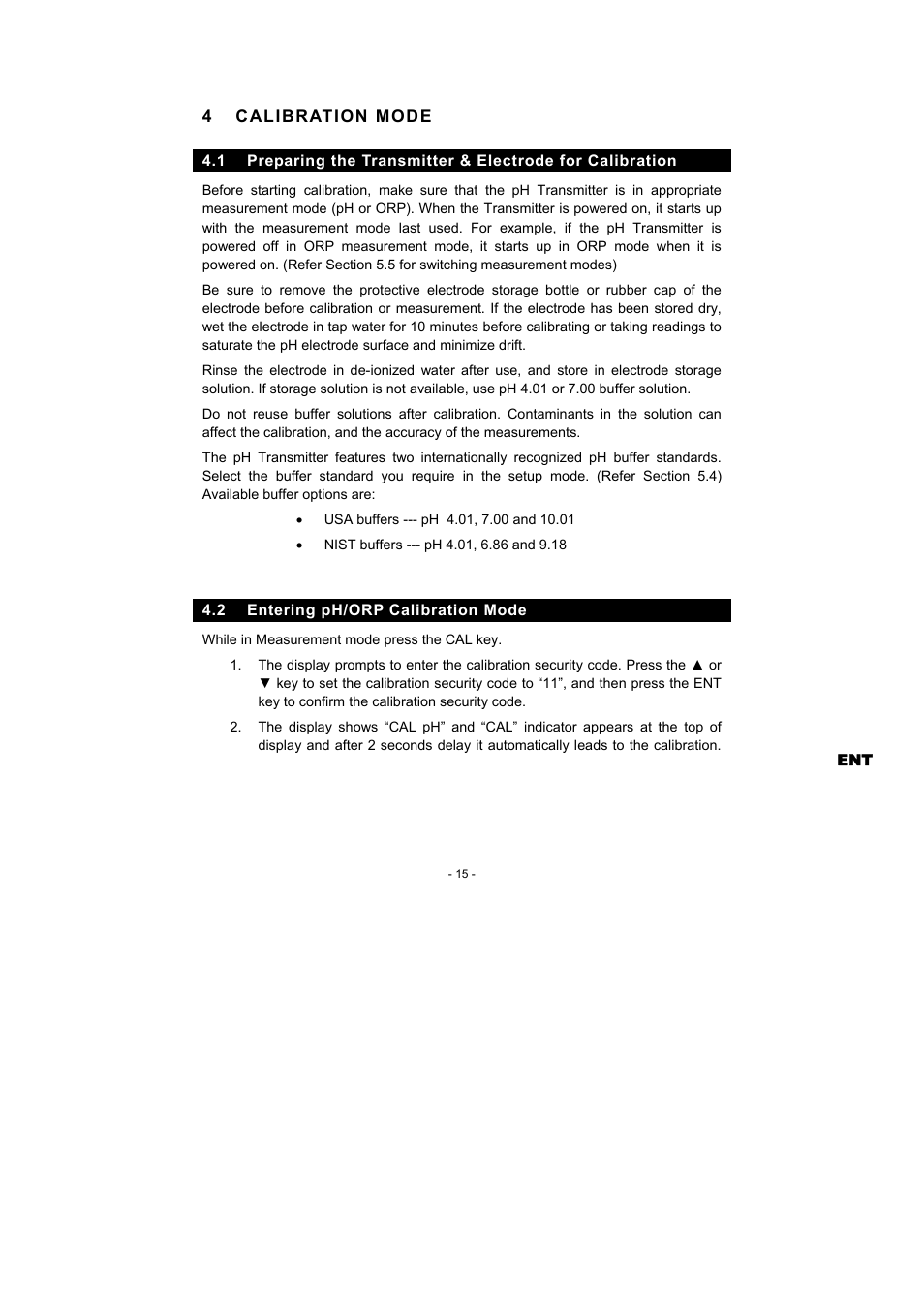 4 calibration mode, 2 entering ph/orp calibration mode | Thermo Fisher Scientific Alpha pH 600 RF (In the process of updating the brand guideline & product image) User Manual | Page 21 / 48