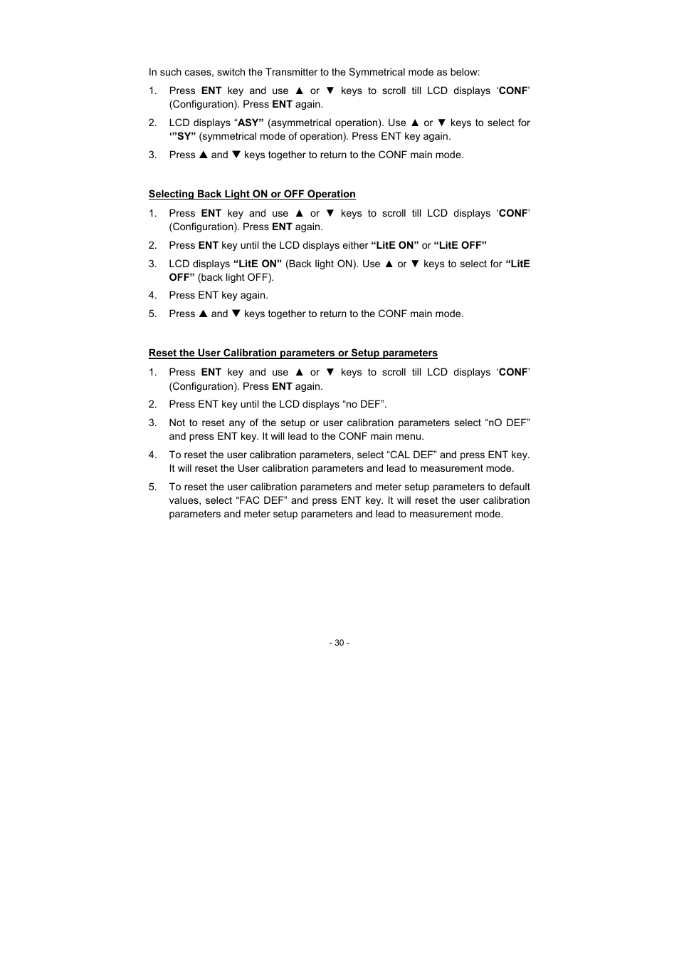 Selecting back light on or off operation | Thermo Fisher Scientific Alpha pH 600 RF (In the process of updating the brand guideline & product image) User Manual | Page 36 / 48