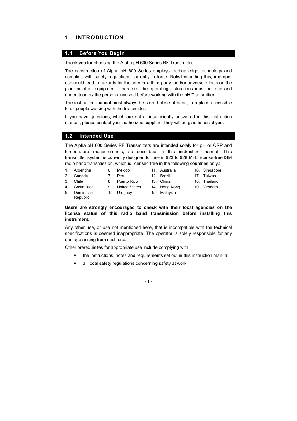 1 introduction, 1 before you begin, 2 intended use | Thermo Fisher Scientific Alpha pH 600 RF (In the process of updating the brand guideline & product image) User Manual | Page 7 / 48