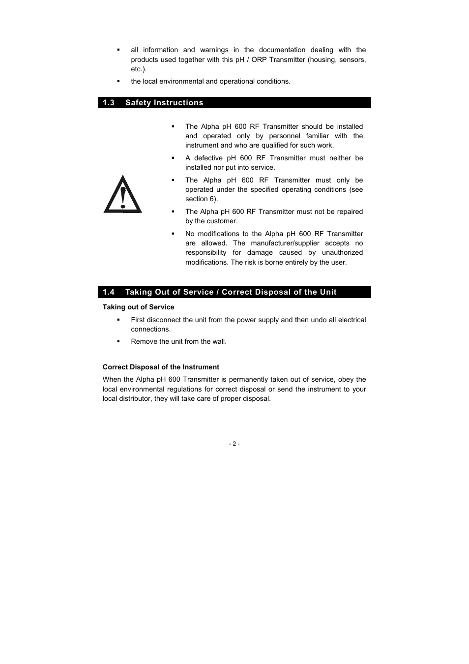 3 safety instructions | Thermo Fisher Scientific Alpha pH 600 RF (In the process of updating the brand guideline & product image) User Manual | Page 8 / 48