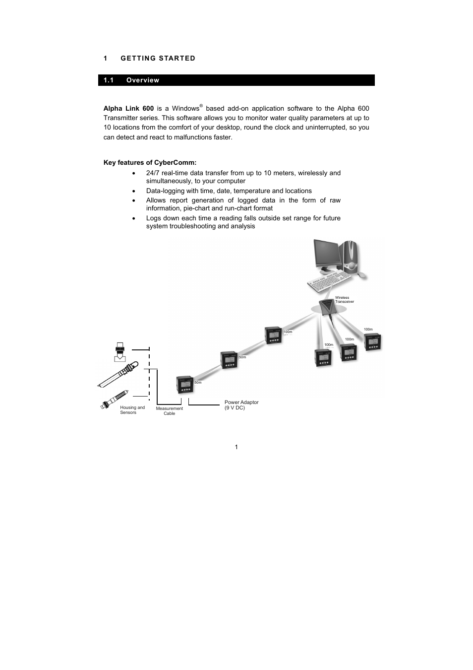 1 getting started, 1 overview | Thermo Fisher Scientific Alpha Link 600 Communications Software User Manual | Page 7 / 28