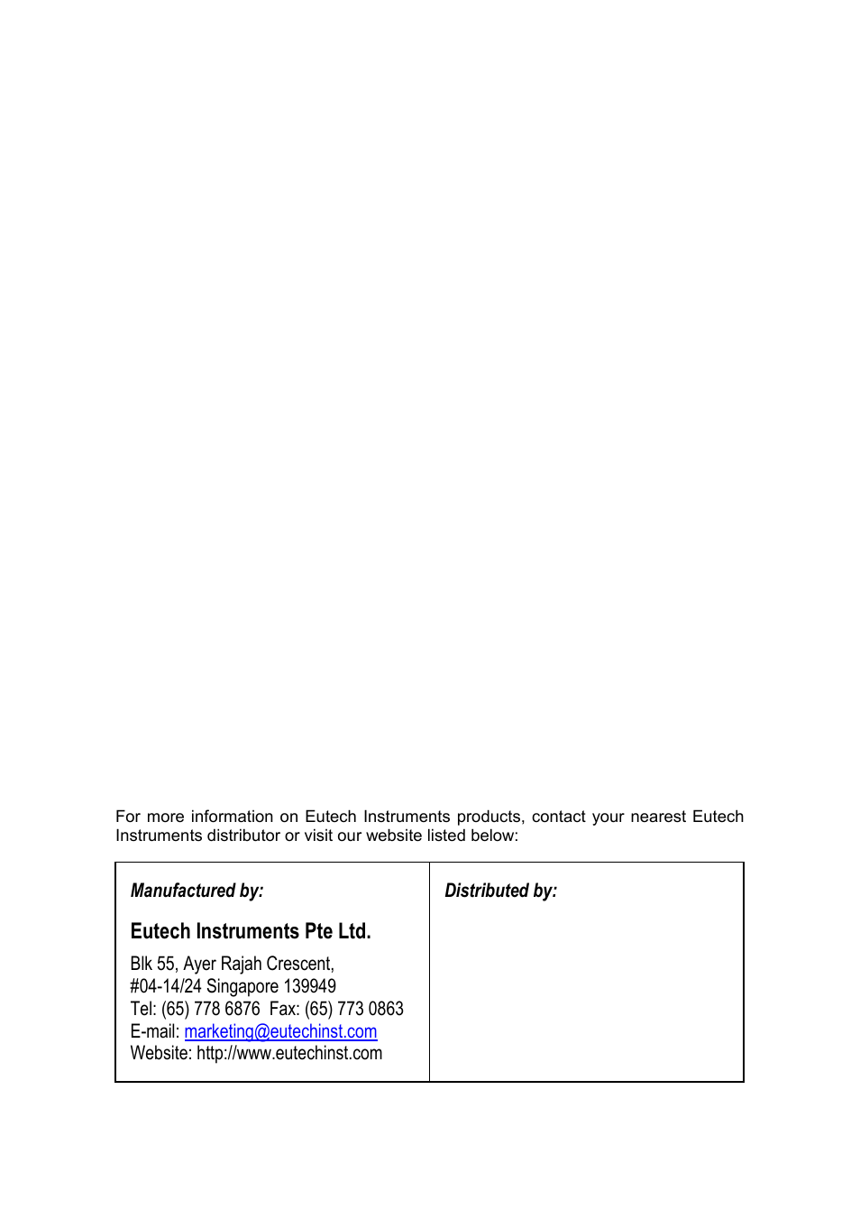 Eutech instruments pte ltd | Thermo Fisher Scientific Alpha CON 100 User Manual | Page 31 / 31