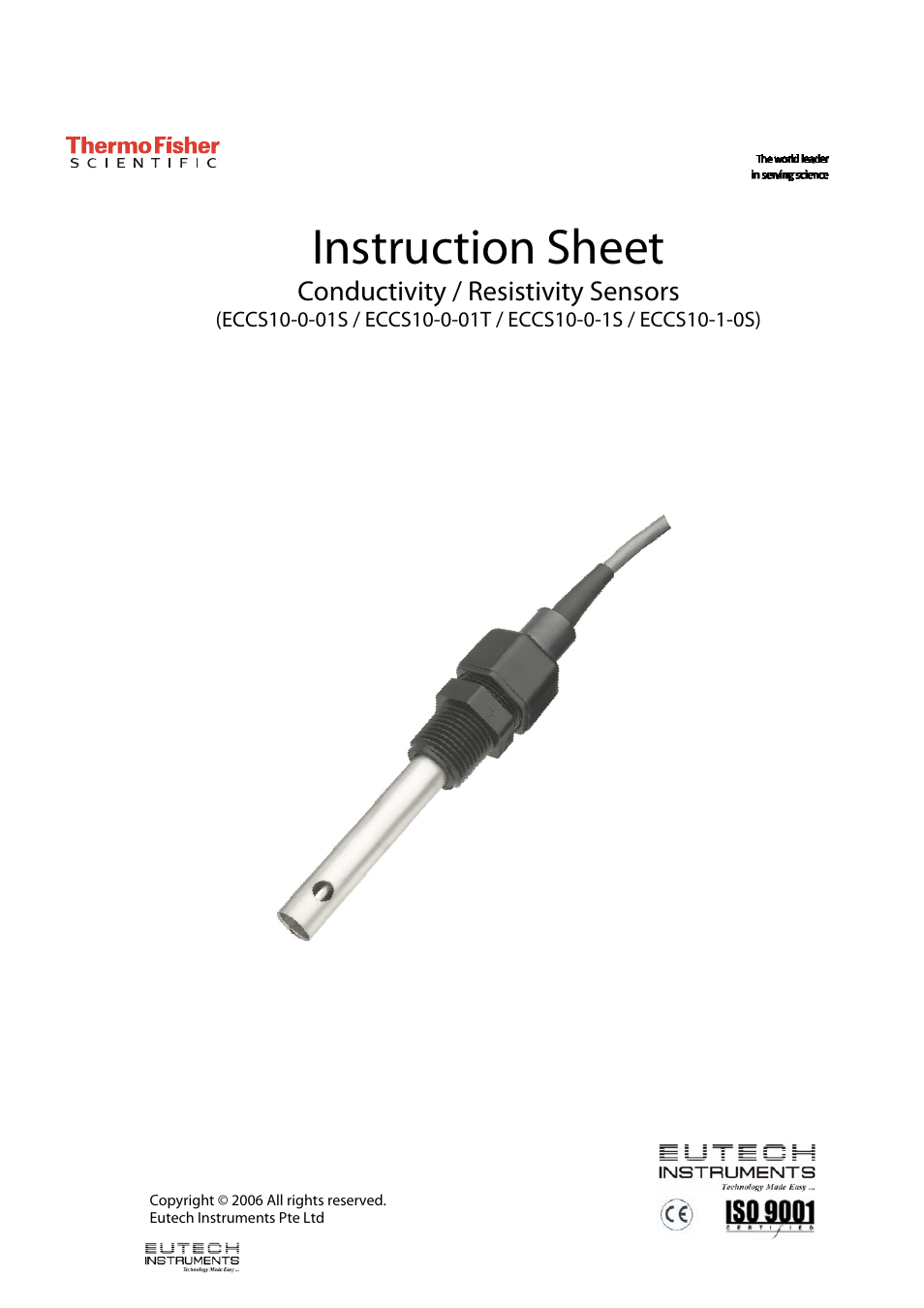 Thermo Fisher Scientific ECCS10-0-1S Conductivity/Resistivity Sensors User Manual | 4 pages