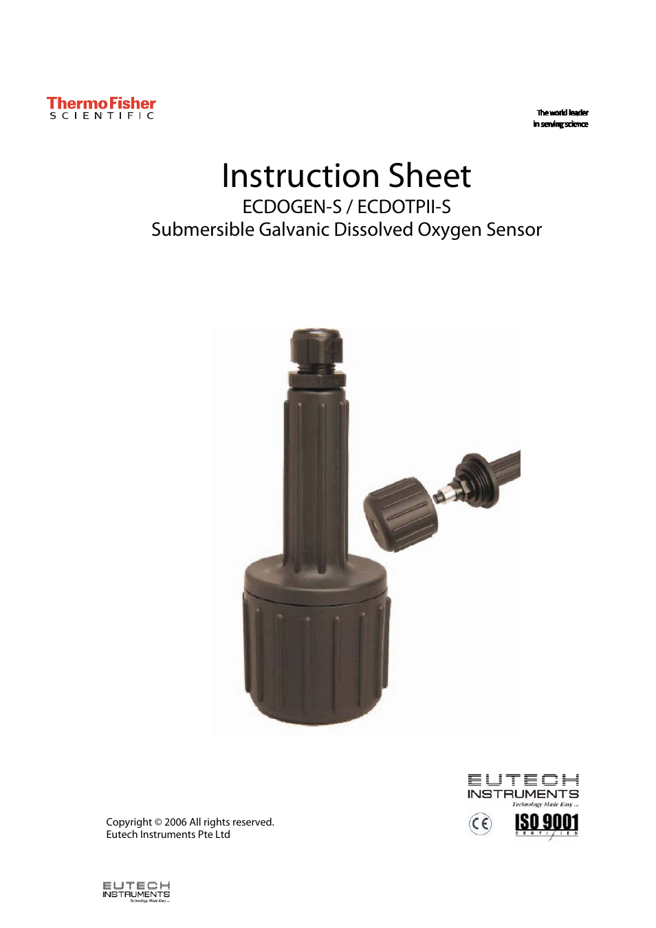 Thermo Fisher Scientific ECDOTPII-S Submersible Galvanic Dissolved Oxygen Sensor User Manual | 6 pages