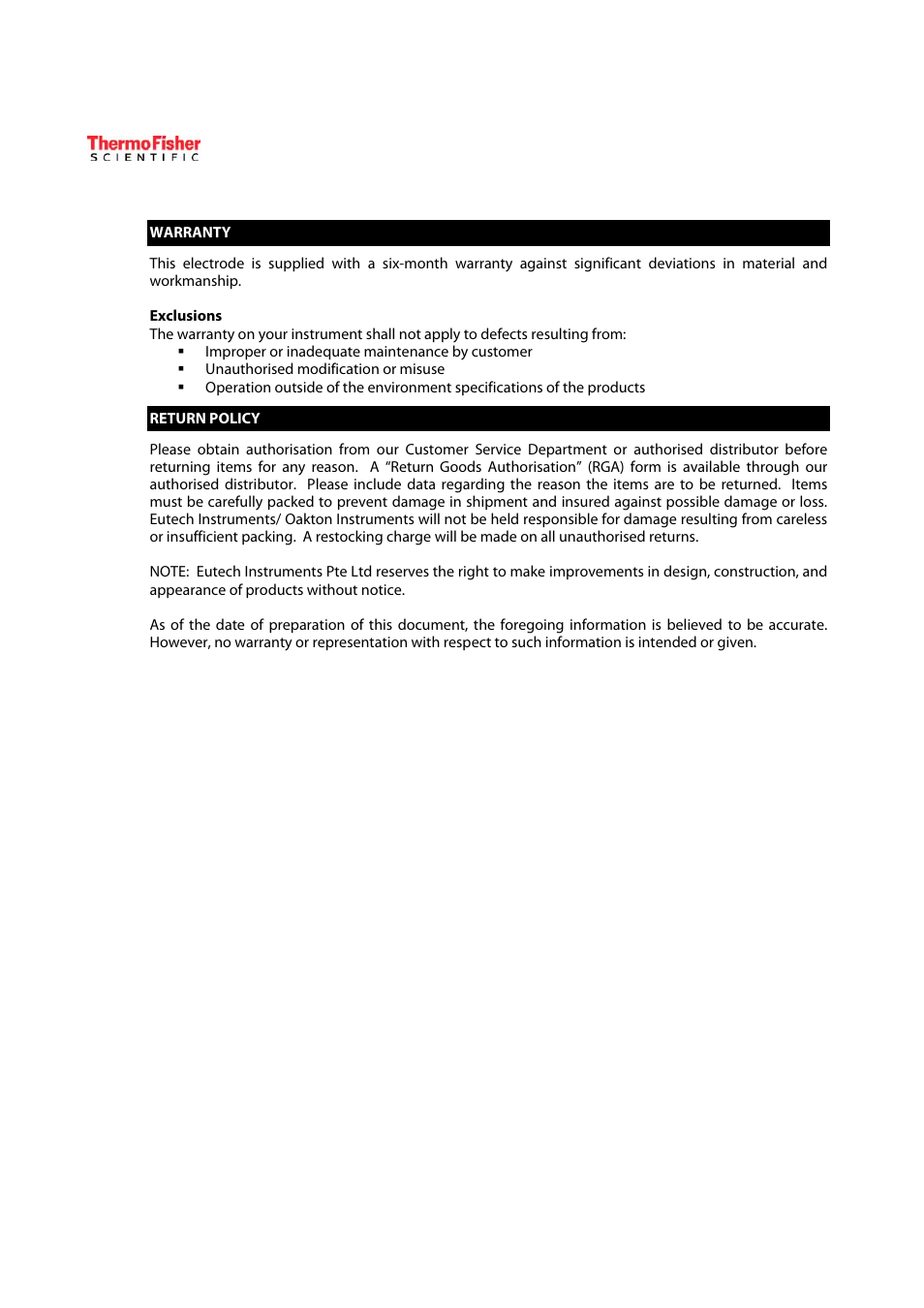 Thermo Fisher Scientific ECDOTPII-S Submersible Galvanic Dissolved Oxygen Sensor User Manual | Page 6 / 6
