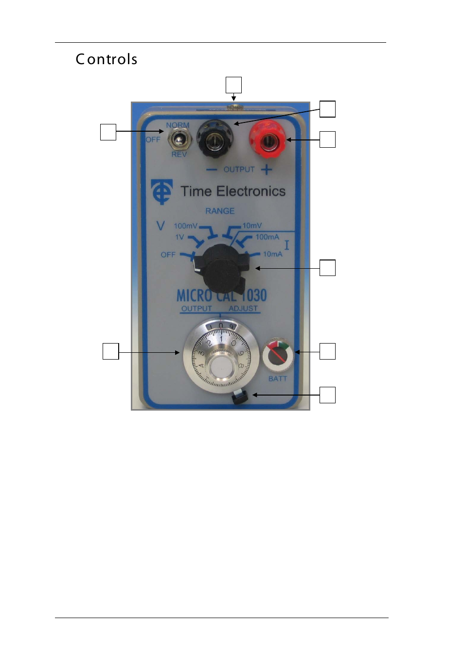 Controls, Controls diagram and key, C ontrols | Time Electronics 1030 Voltage & Current Source User Manual | Page 6 / 16