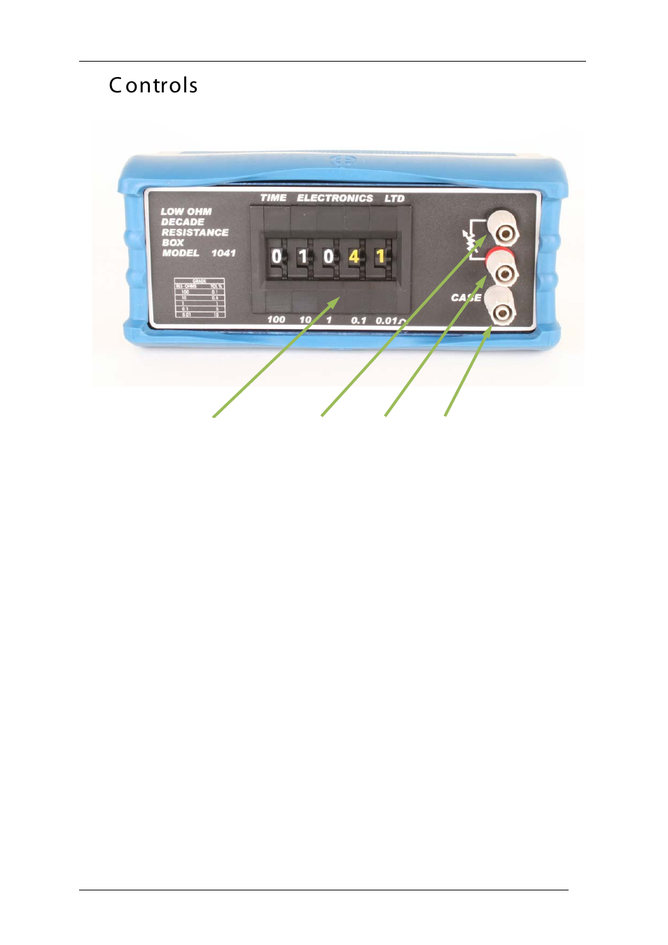 Controls, C ontrols | Time Electronics 1041 Resistance Decade Box User Manual | Page 5 / 20