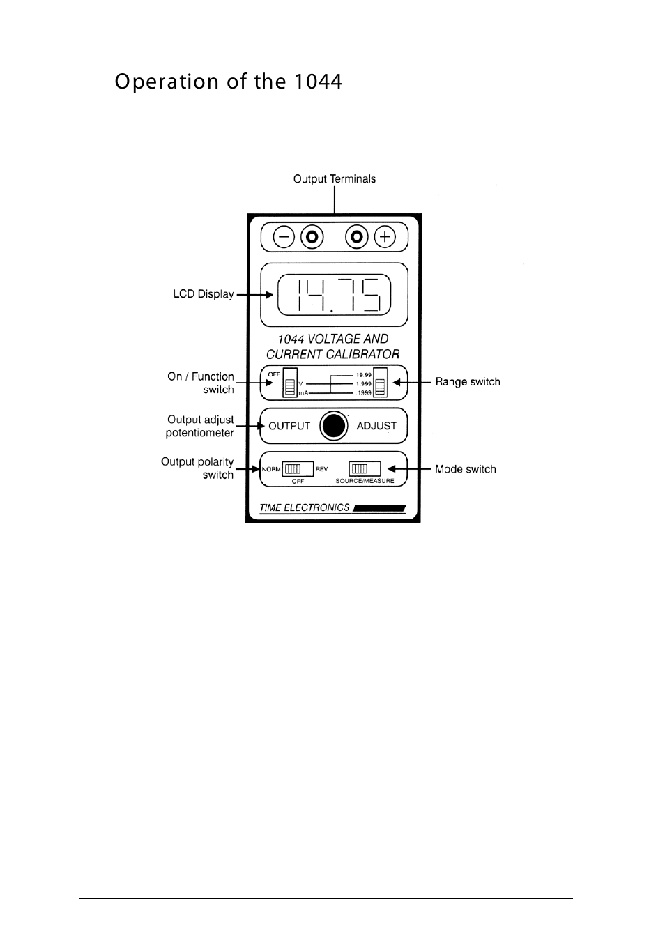 Operation of the 1044 | Time Electronics 1044 DC Voltage & Current Calibrator User Manual | Page 6 / 40
