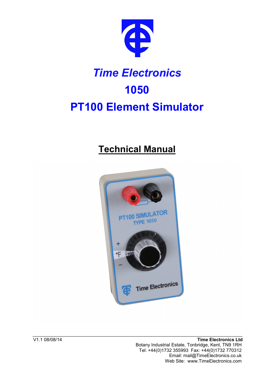Time Electronics 1050 PT100 Simulator User Manual | 6 pages