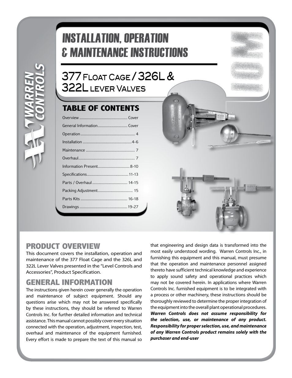 Warren Controls 377 Float Cage User Manual | 28 pages
