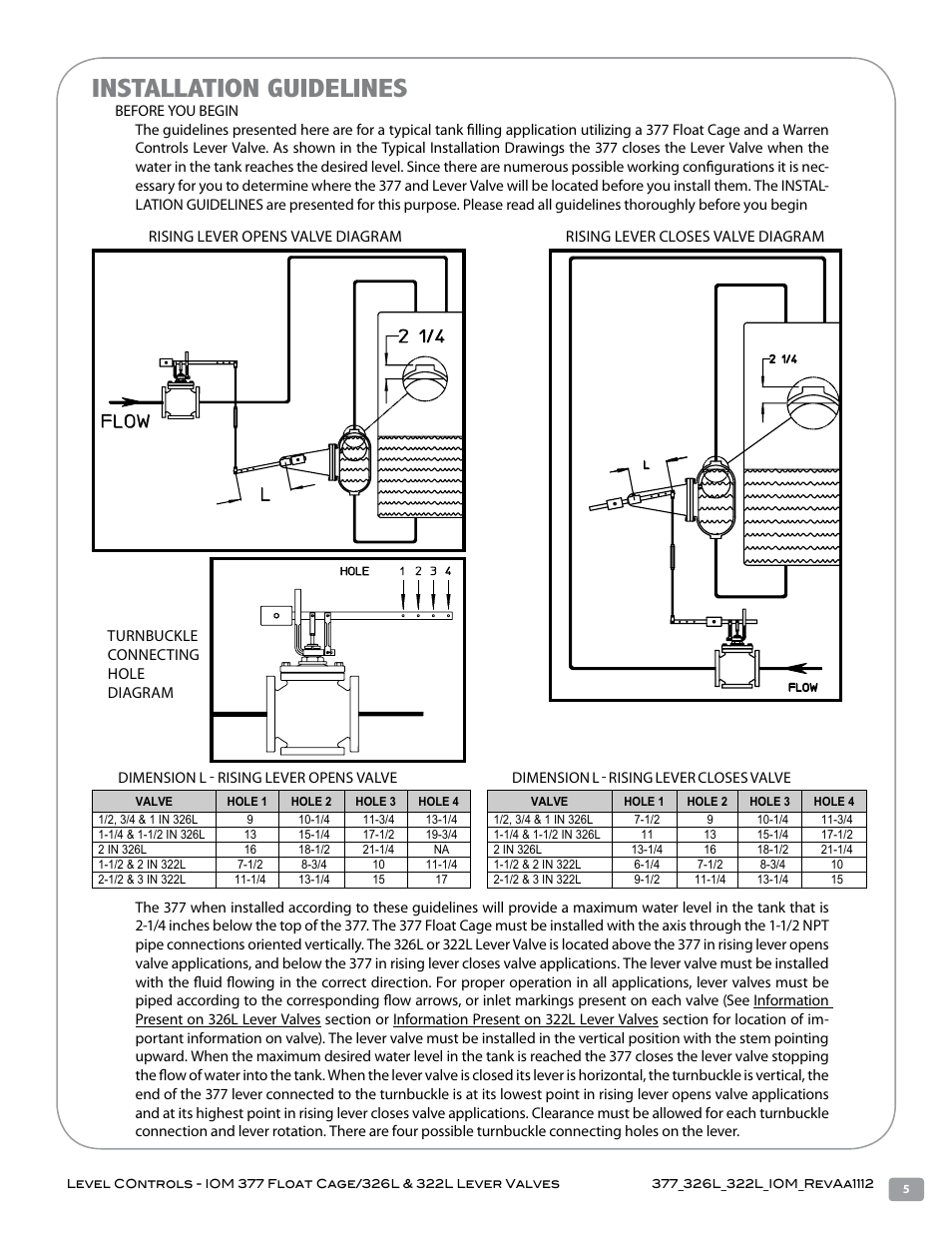 Installation guidelines | Warren Controls 377 Float Cage User Manual | Page 5 / 28