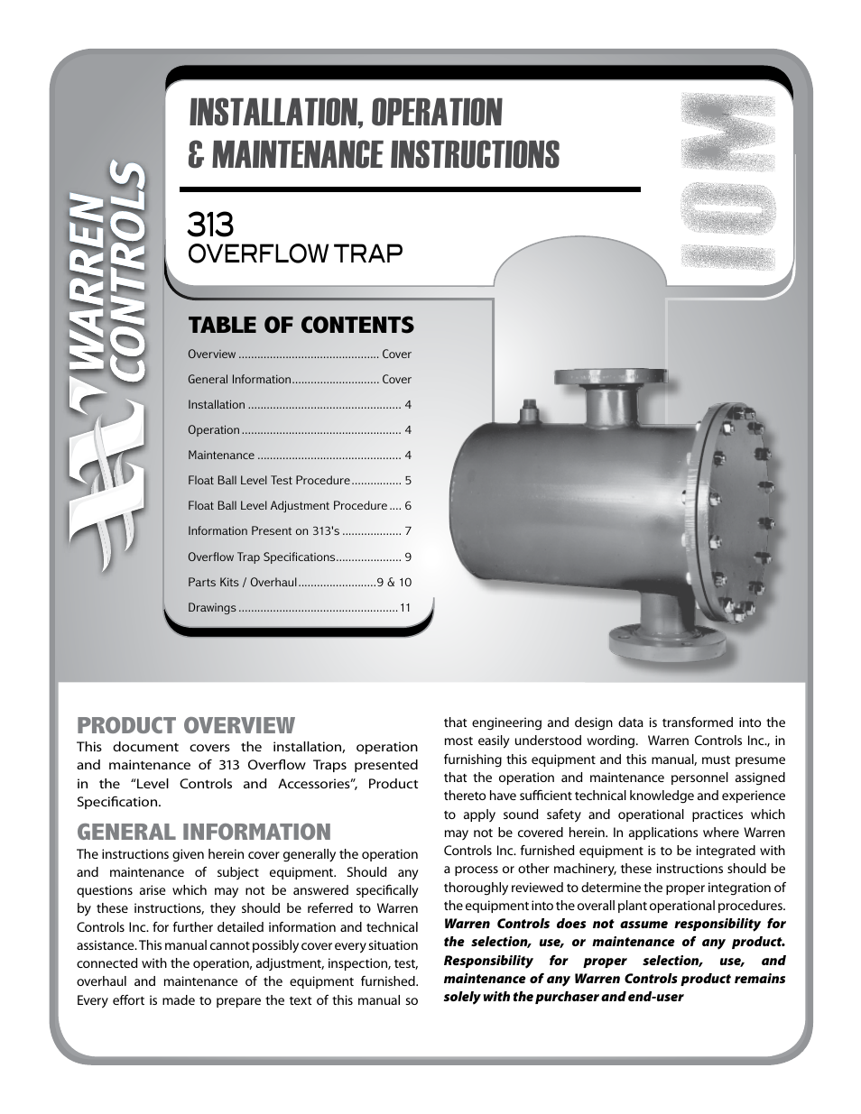 Warren Controls 313 Overflow Trap User Manual | 16 pages