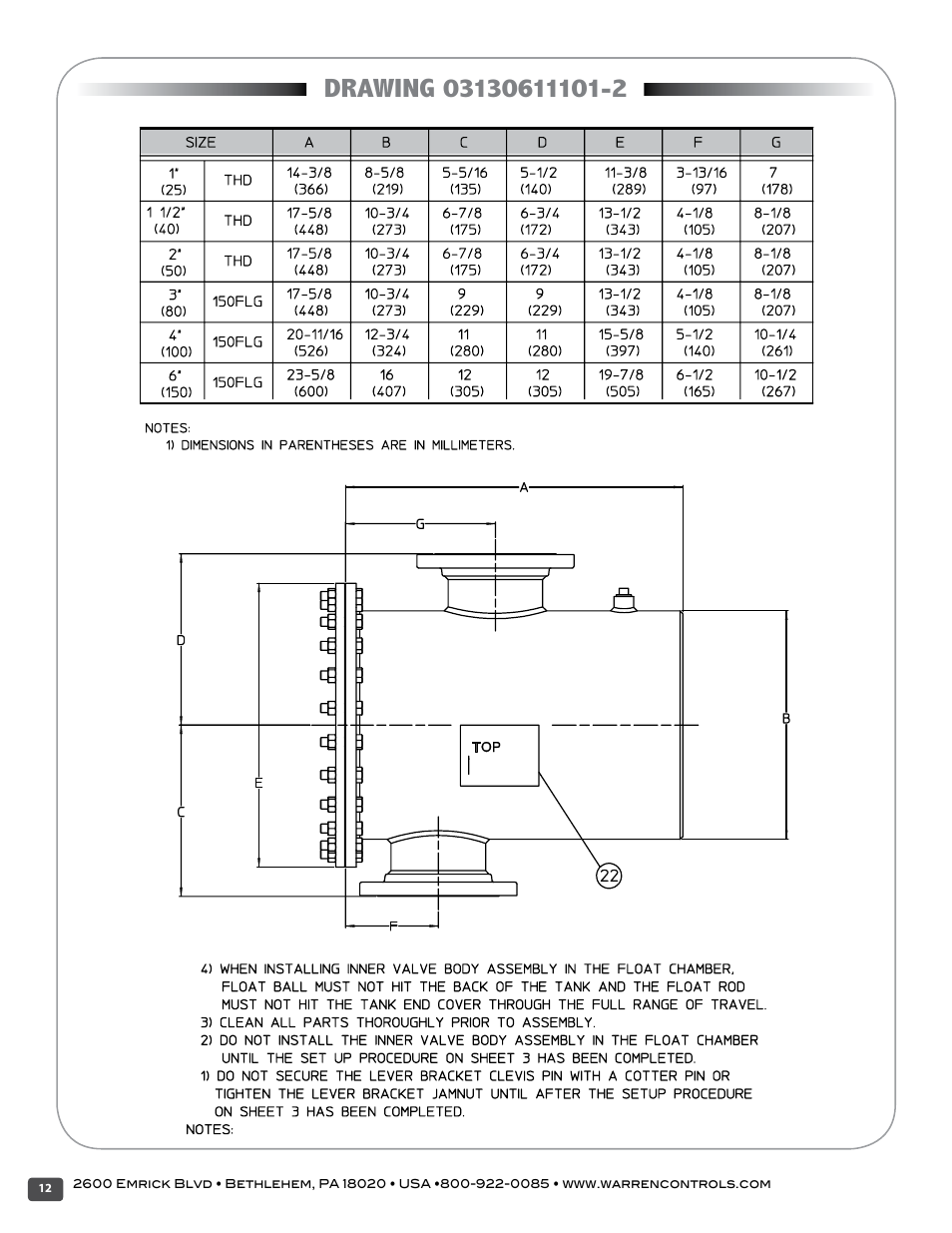 Warren Controls 313 Overflow Trap User Manual | Page 12 / 16