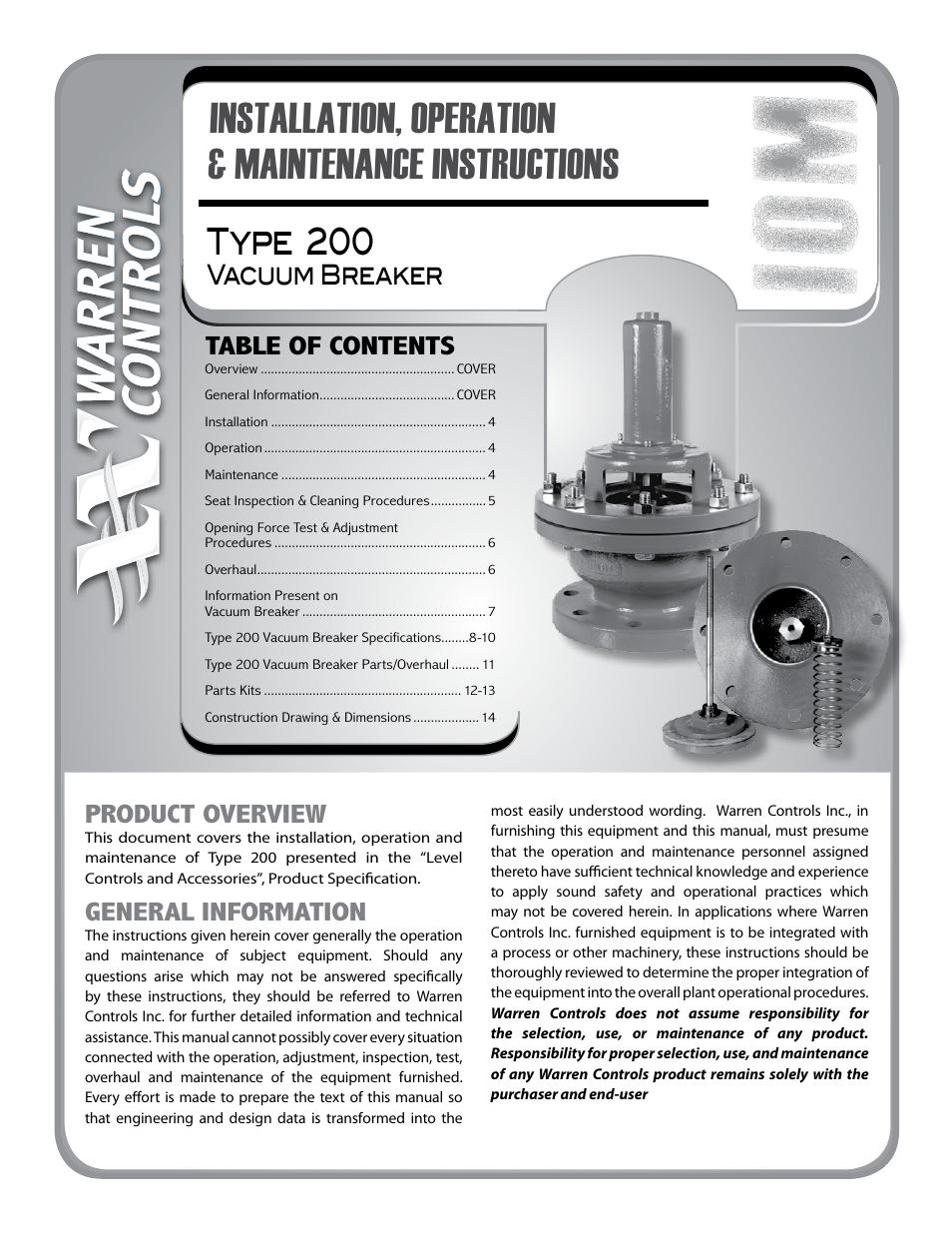 Warren Controls 200 Vacuum Breaker User Manual | 16 pages