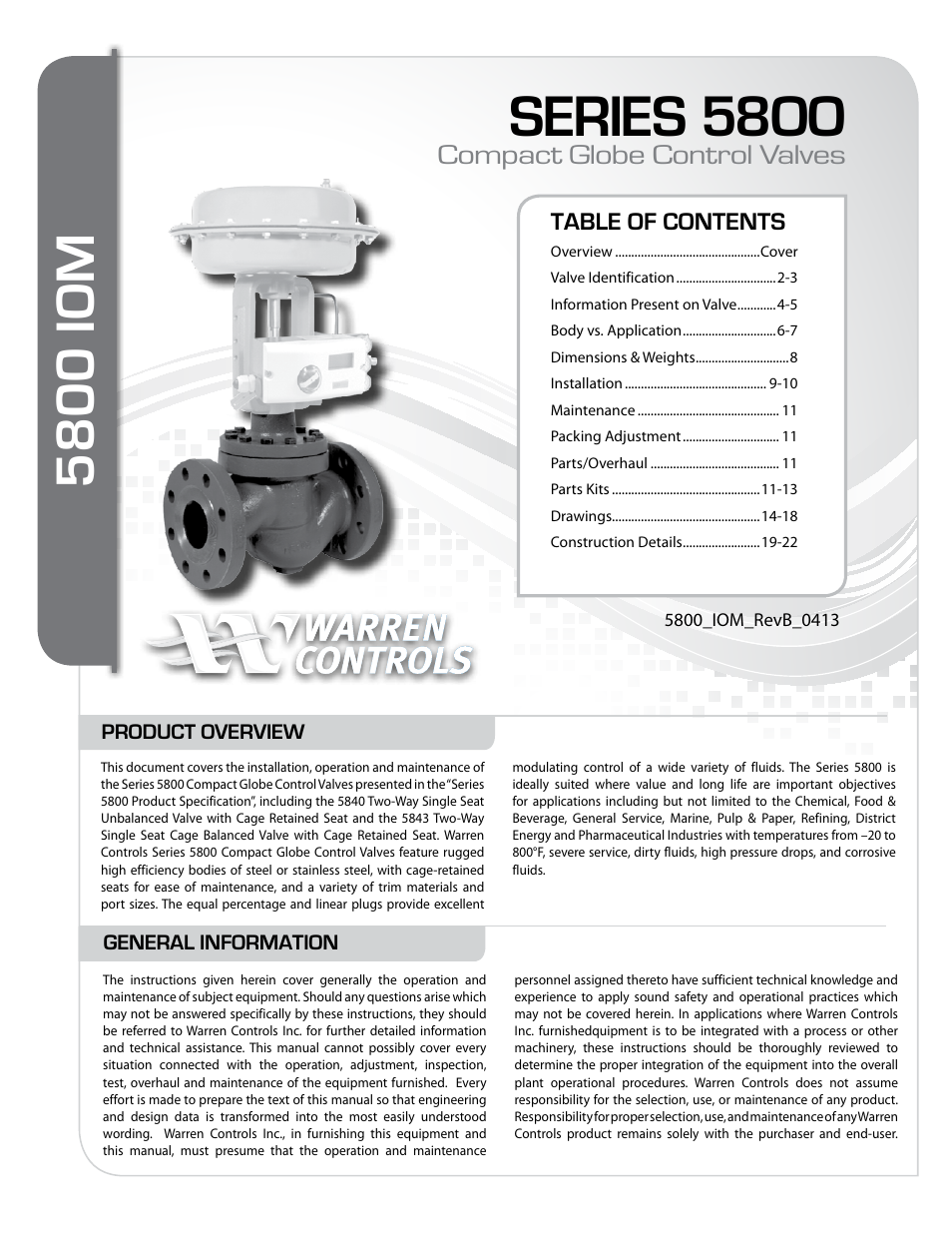 Warren Controls 5800 Series Compact Globe Control Valves User Manual | 24 pages