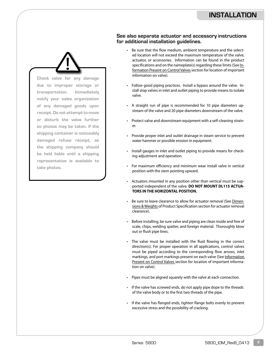 Installation | Warren Controls 5800 Series Compact Globe Control Valves User Manual | Page 9 / 24