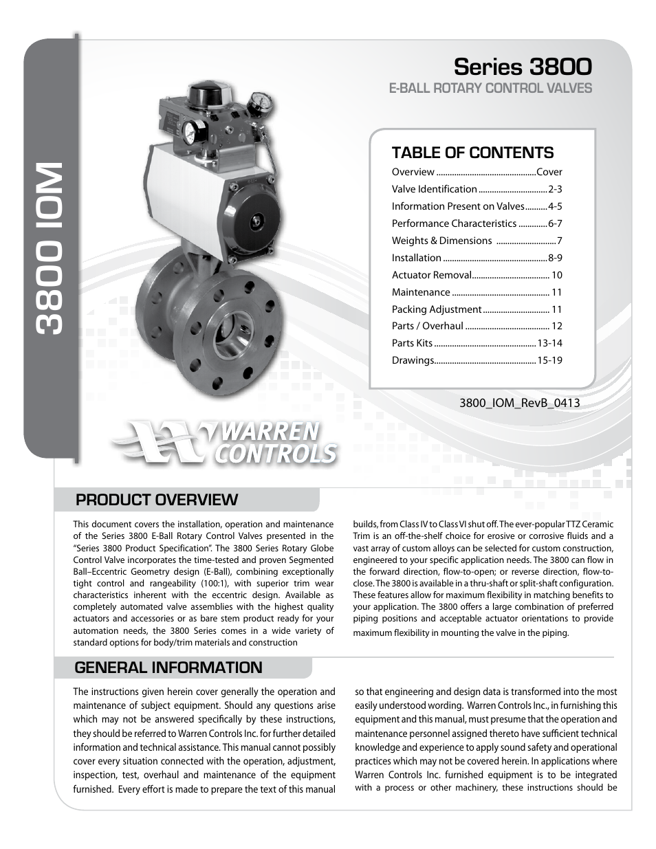 Warren Controls 3800 Series E-BALL ROTARY CONTROL VALVES User Manual | 20 pages