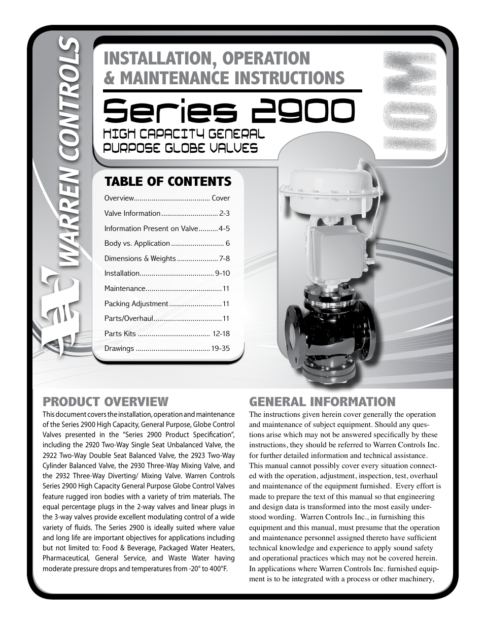 Warren Controls 2900 Series High Capacity general purpose Globe Valves User Manual | 36 pages