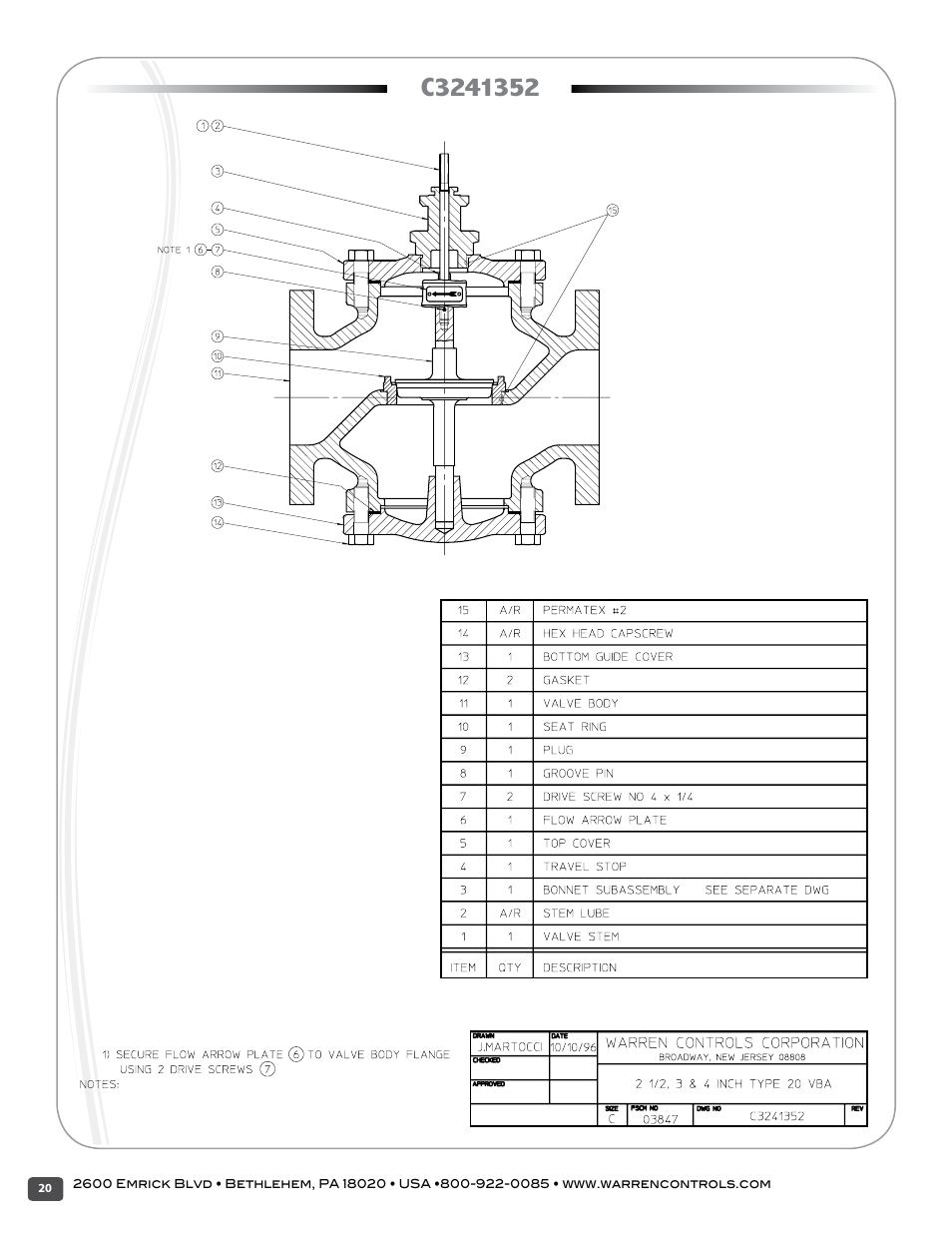Warren Controls 2900 Series High Capacity general purpose Globe Valves User Manual | Page 20 / 36