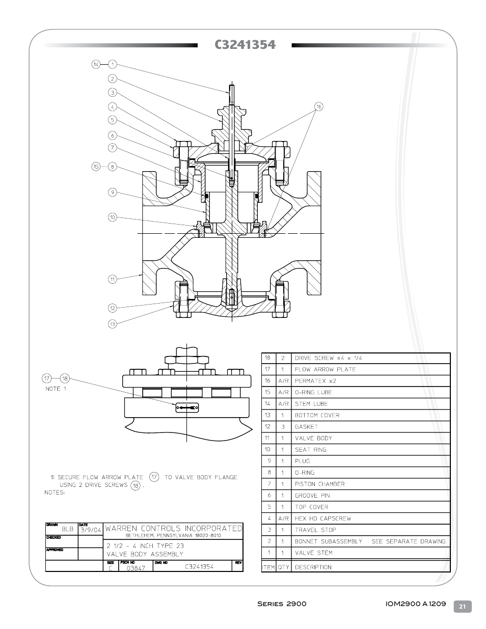 Warren Controls 2900 Series High Capacity general purpose Globe Valves User Manual | Page 21 / 36