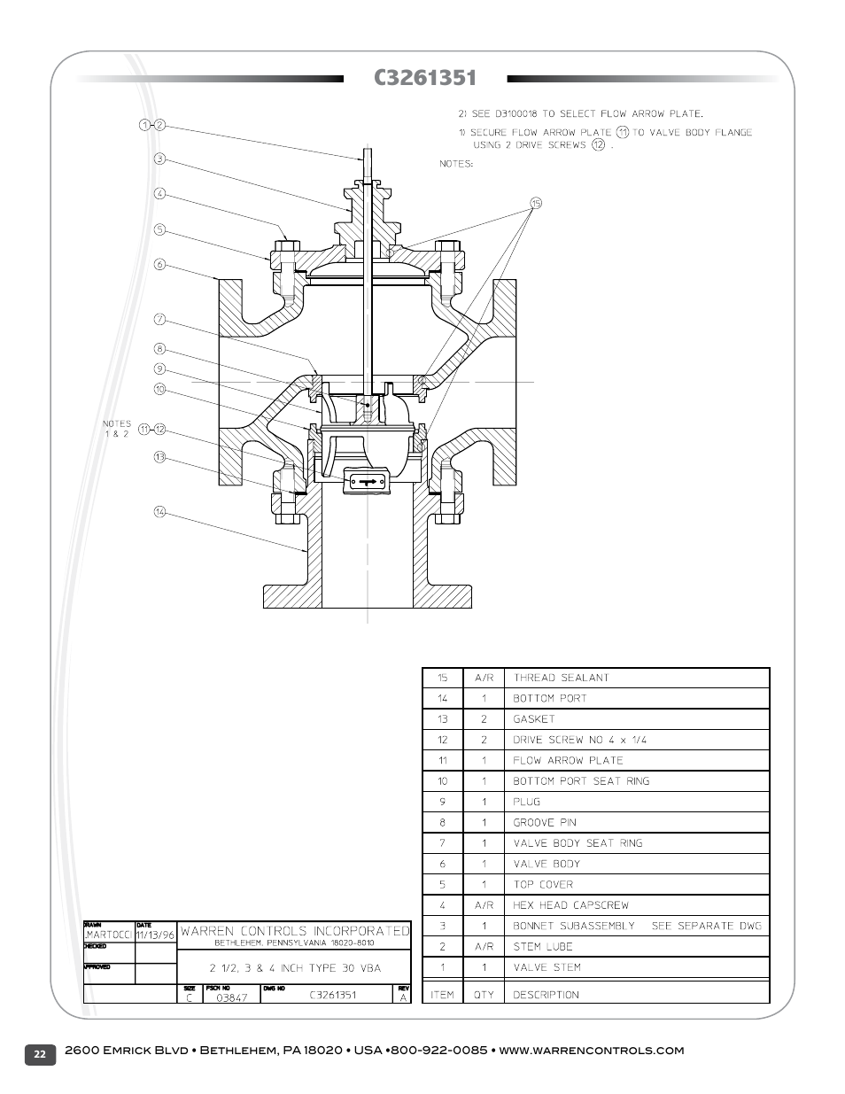 Warren Controls 2900 Series High Capacity general purpose Globe Valves User Manual | Page 22 / 36