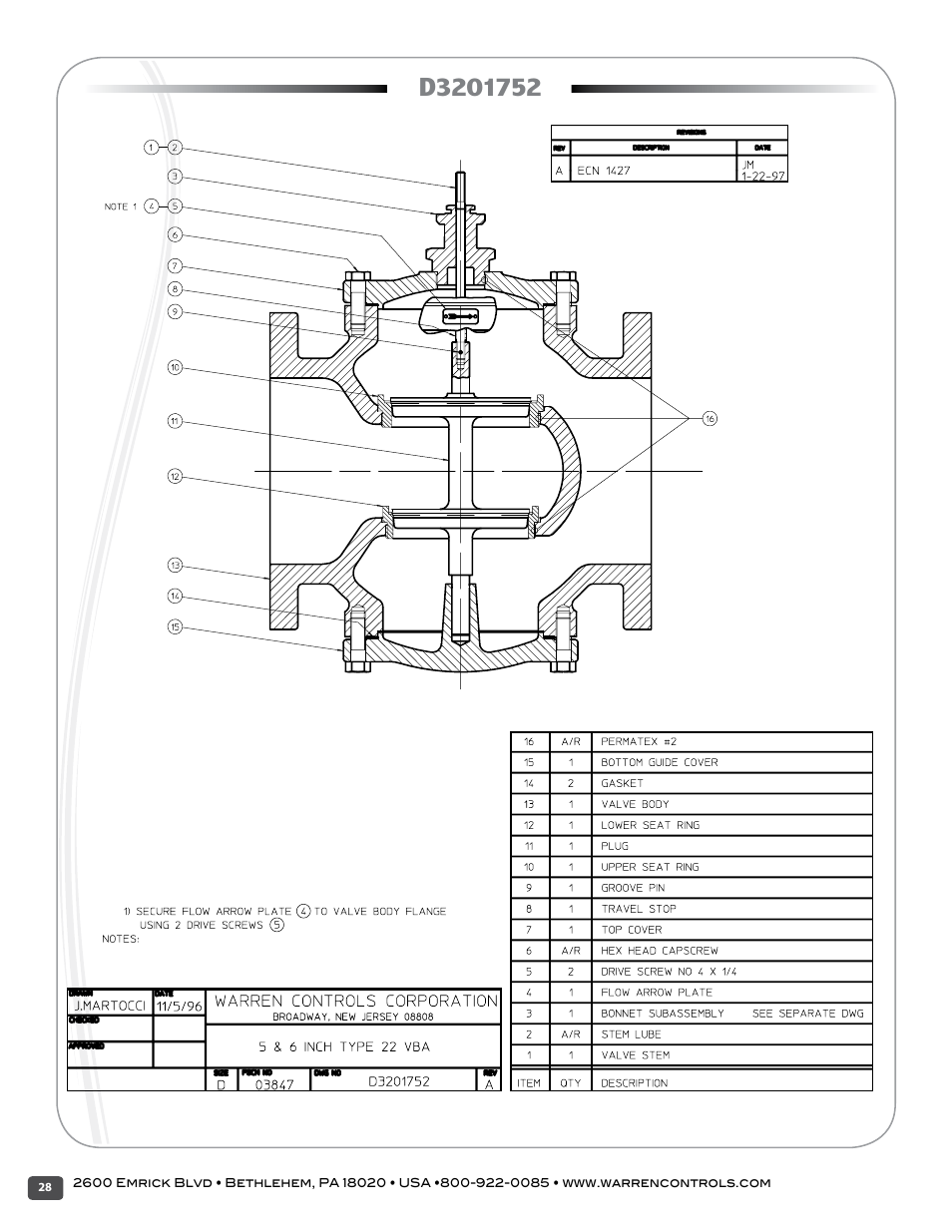 Warren Controls 2900 Series High Capacity general purpose Globe Valves User Manual | Page 28 / 36