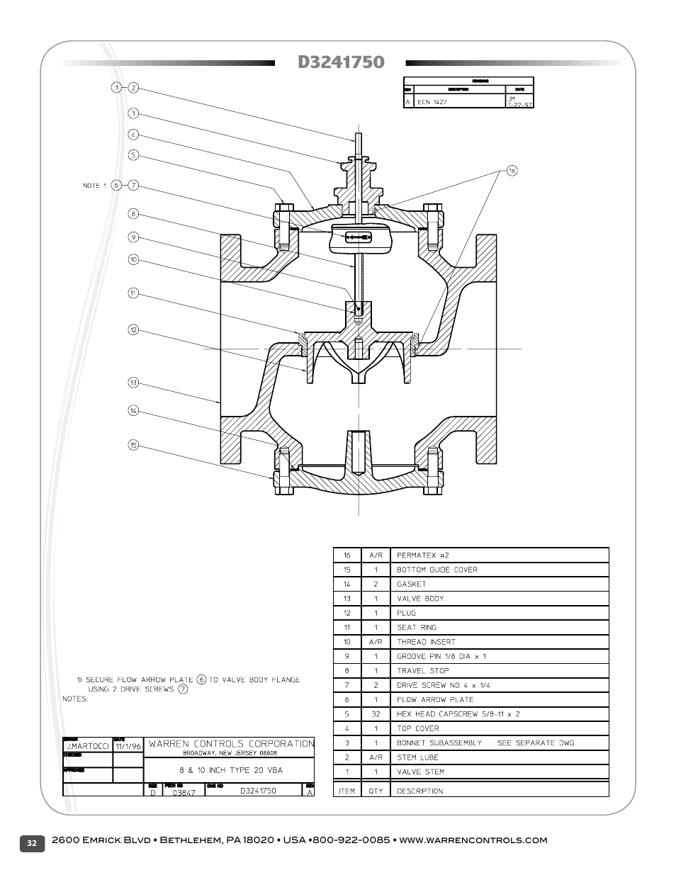 Warren Controls 2900 Series High Capacity general purpose Globe Valves User Manual | Page 32 / 36