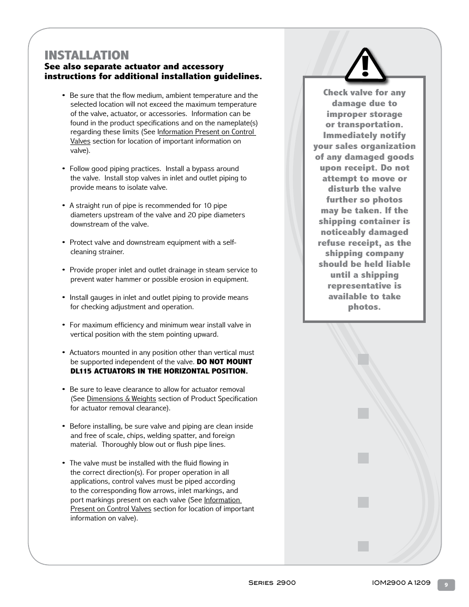 Installation | Warren Controls 2900 Series High Capacity general purpose Globe Valves User Manual | Page 9 / 36