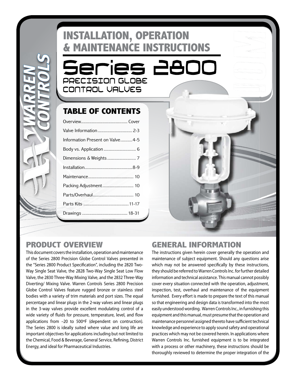 Warren Controls 2800 Series Precision Globe Control Valves User Manual | 32 pages