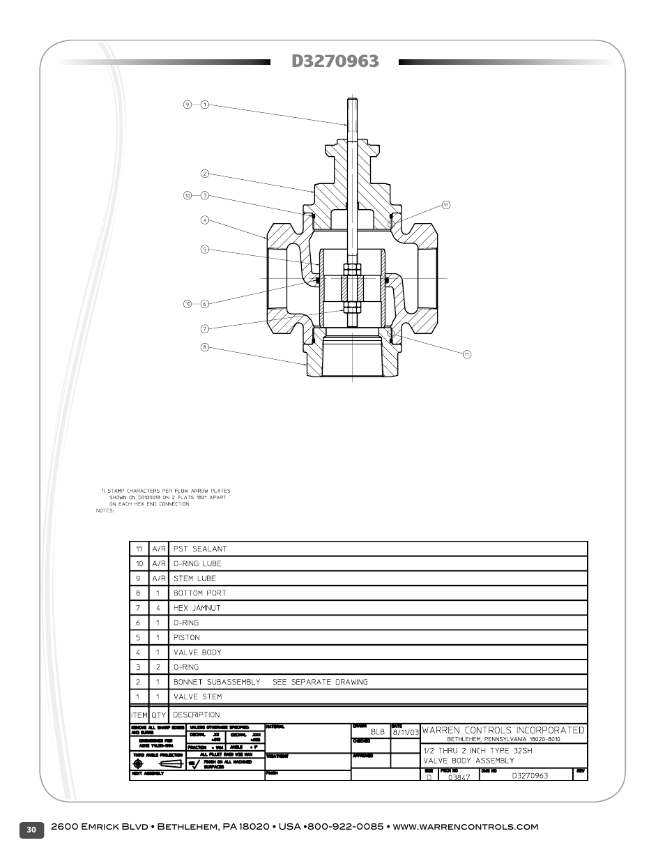 Warren Controls 2800 Series Precision Globe Control Valves User Manual | Page 30 / 32