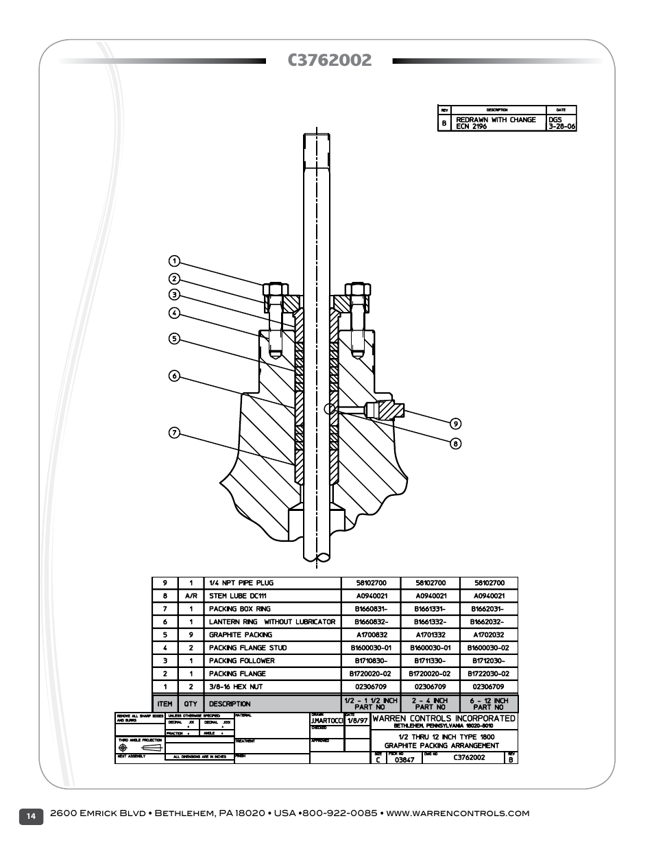 Warren Controls 1800 Series Heavy Globe Control Valves User Manual | Page 14 / 24