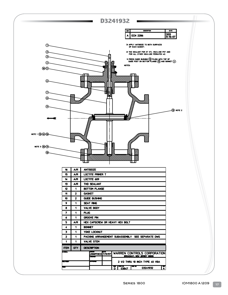 Warren Controls 1800 Series Heavy Globe Control Valves User Manual | Page 17 / 24