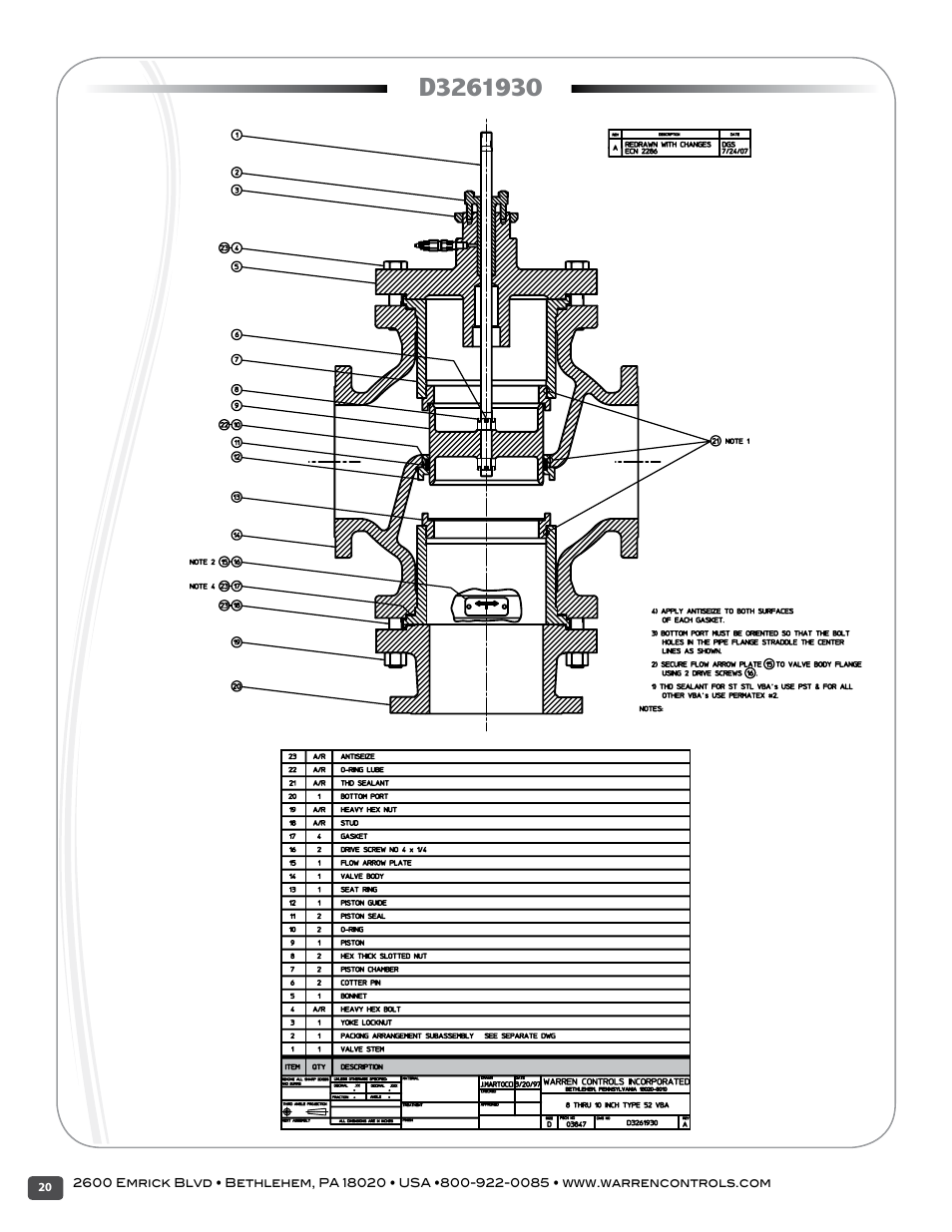 Warren Controls 1800 Series Heavy Globe Control Valves User Manual | Page 20 / 24