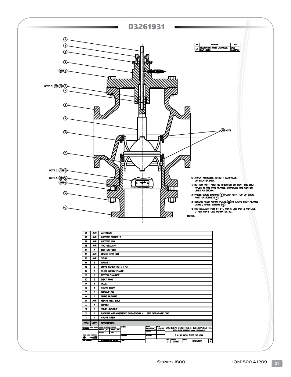 Warren Controls 1800 Series Heavy Globe Control Valves User Manual | Page 21 / 24