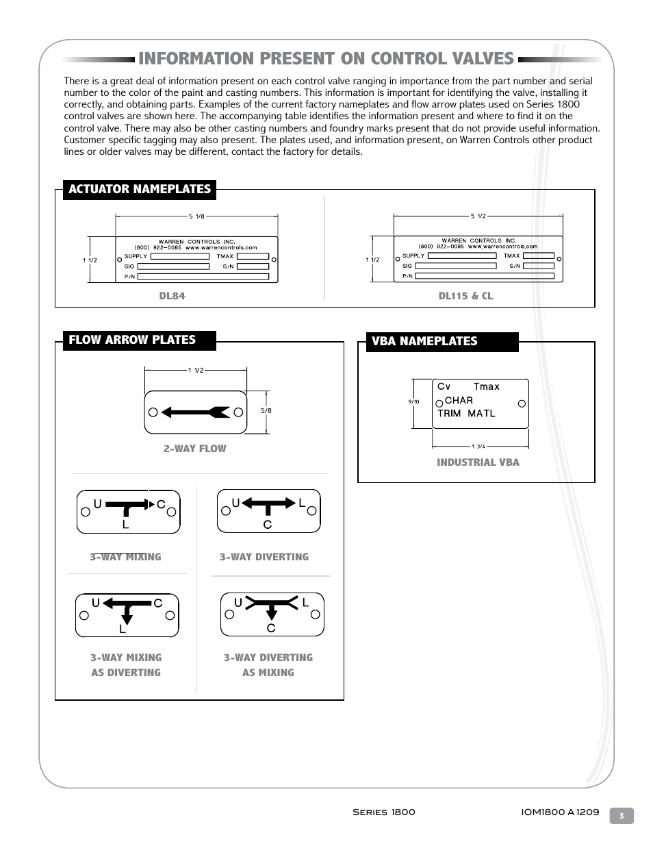 Information present on control valves | Warren Controls 1800 Series Heavy Globe Control Valves User Manual | Page 3 / 24