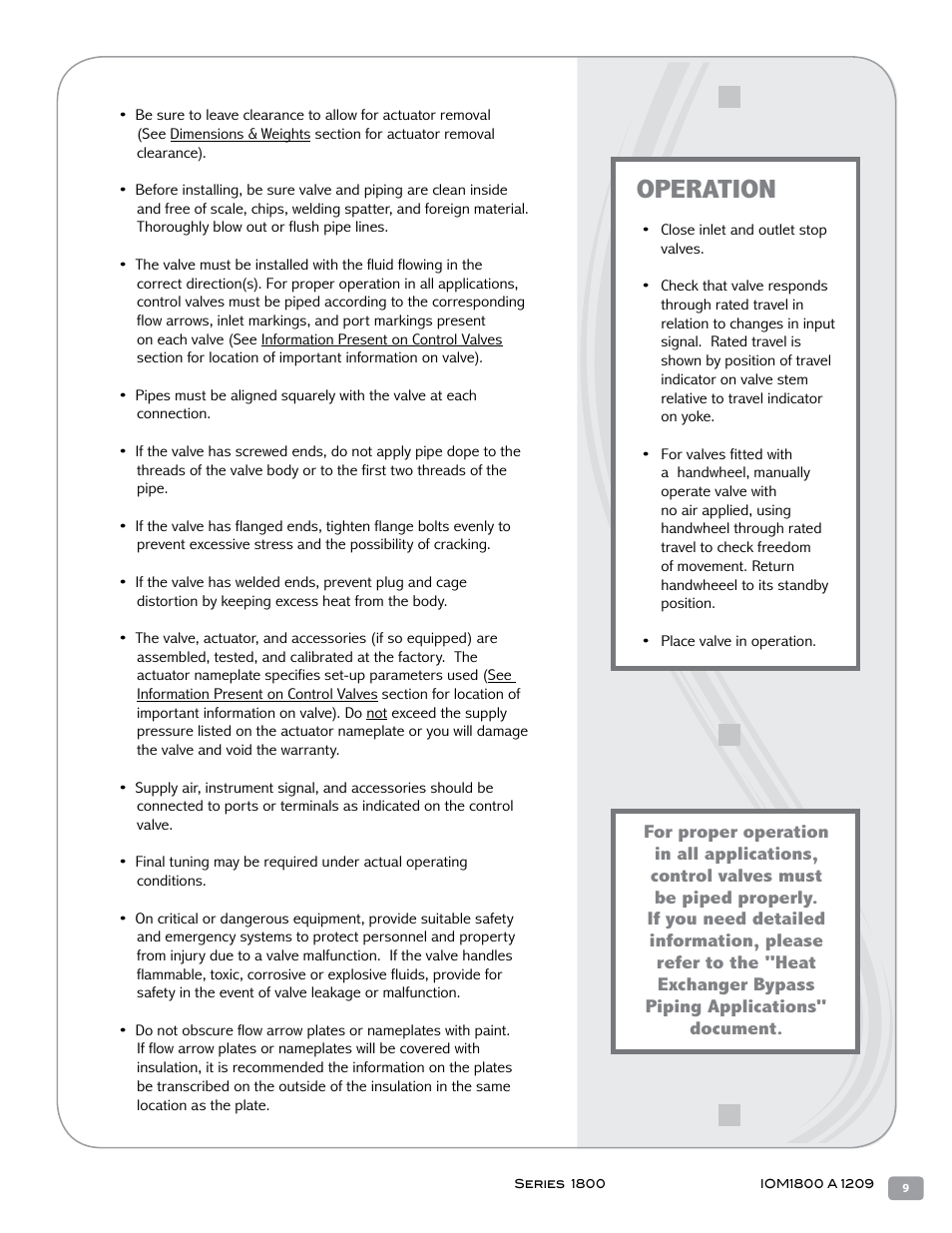 Operation | Warren Controls 1800 Series Heavy Globe Control Valves User Manual | Page 9 / 24