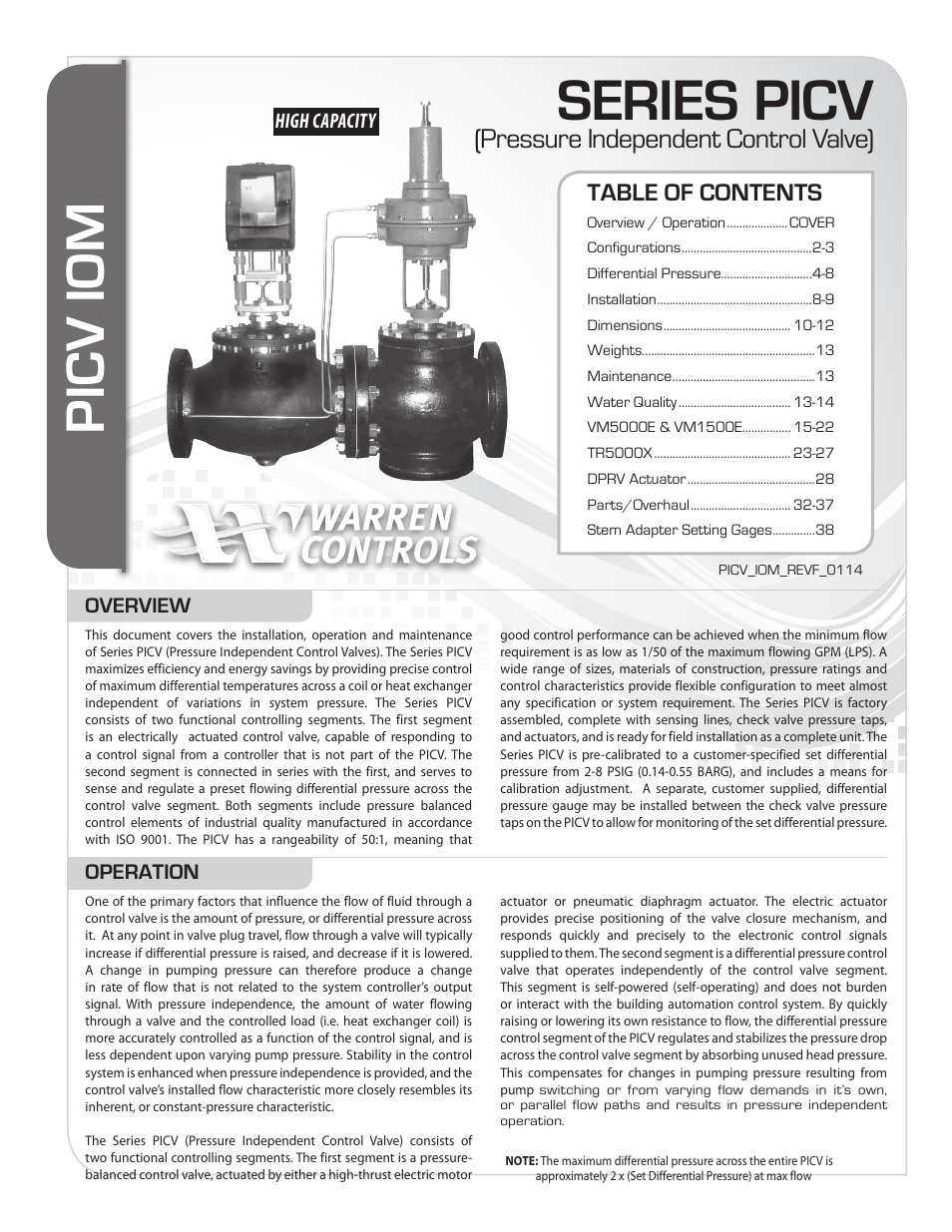 Warren Controls PICV Series User Manual | 40 pages