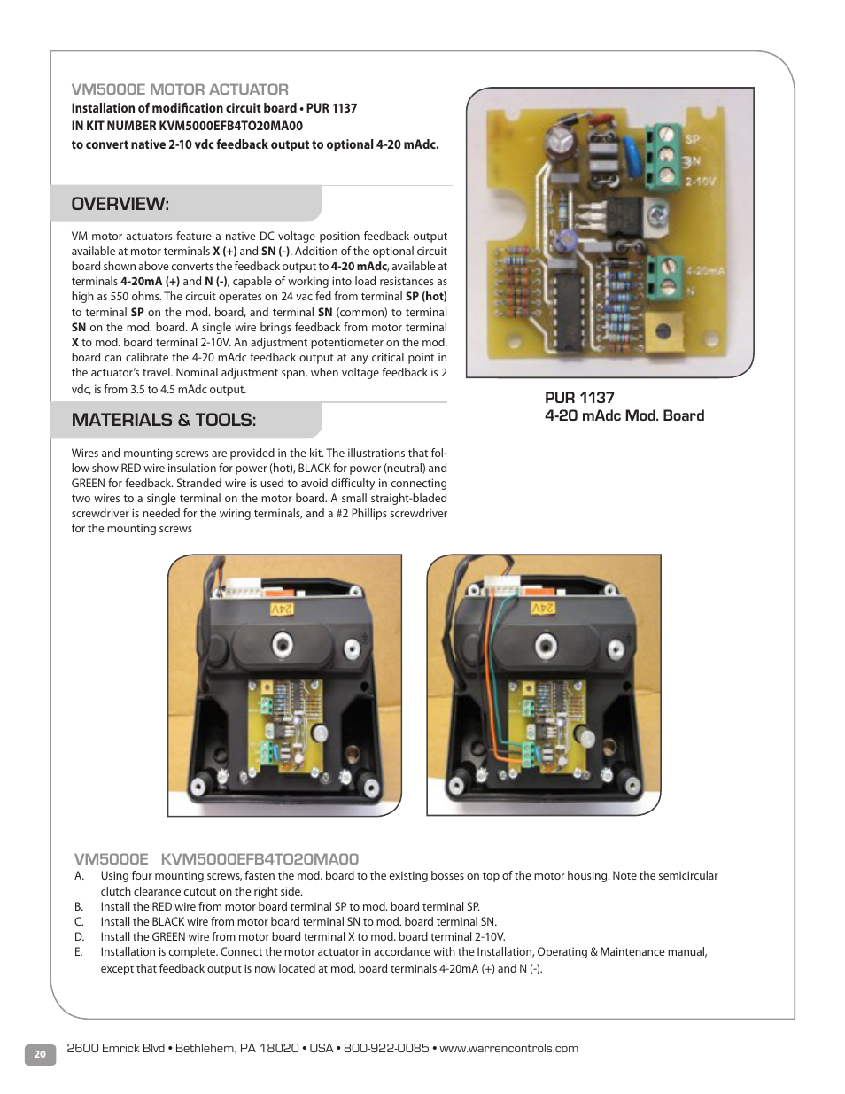 Overview, Materials & tools | Warren Controls PICV Series User Manual | Page 20 / 40