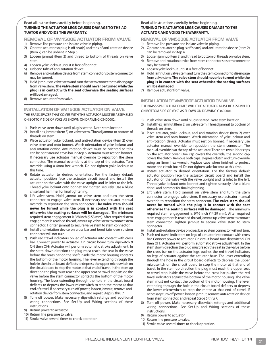 Warren Controls PICV Series User Manual | Page 21 / 40