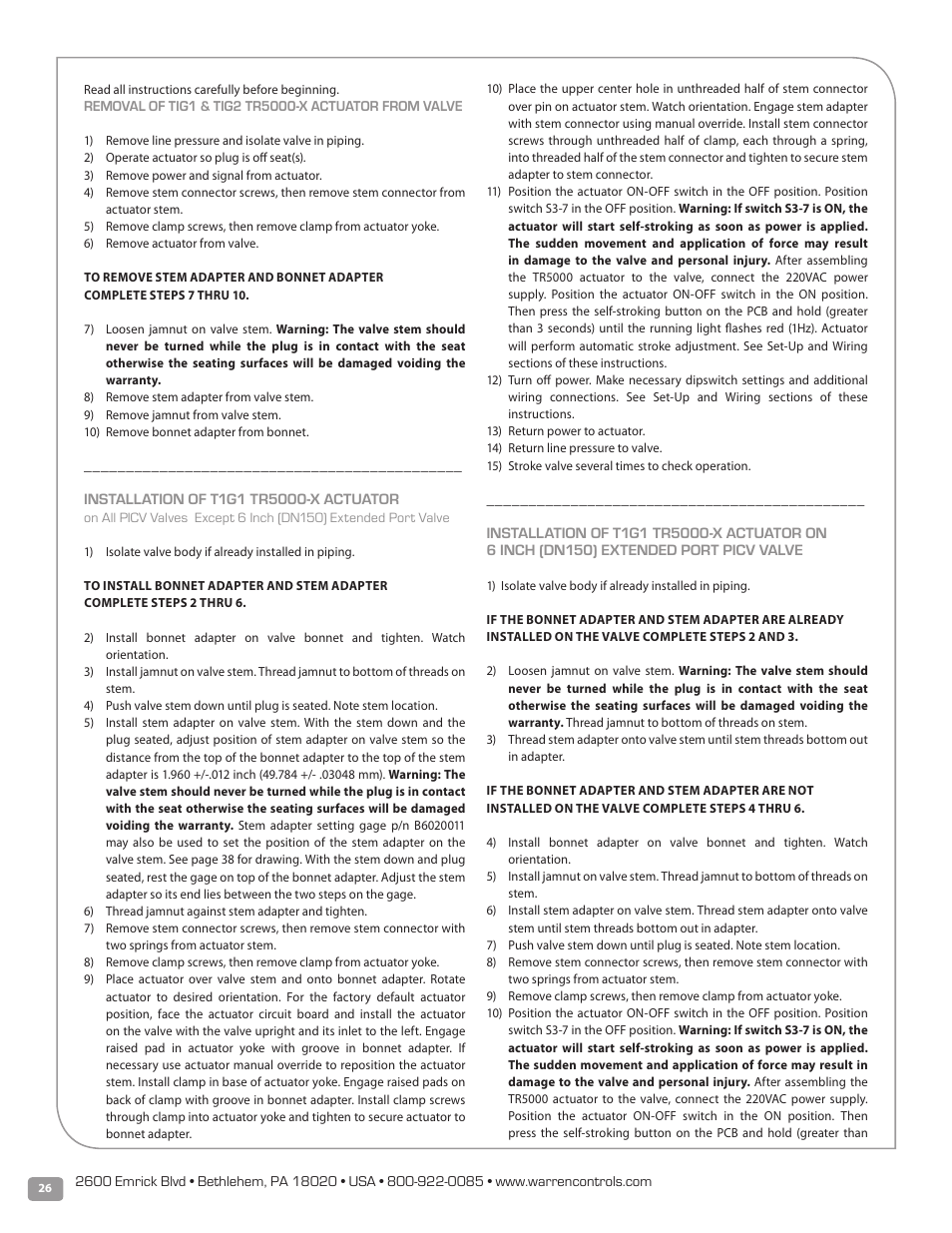 Warren Controls PICV Series User Manual | Page 26 / 40