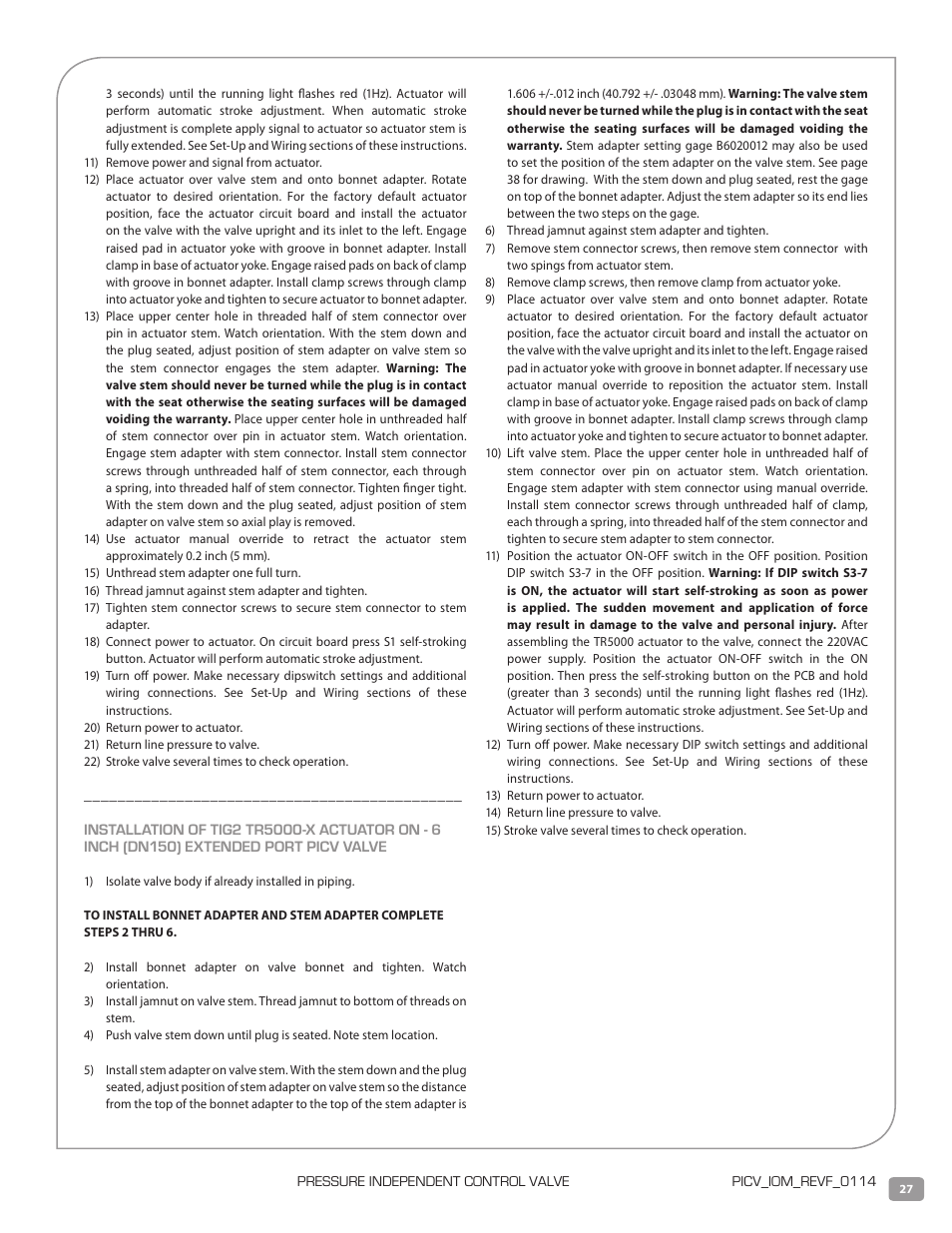 Warren Controls PICV Series User Manual | Page 27 / 40