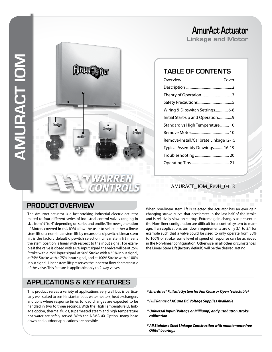 Warren Controls AmurAct Actuator Linkage and Motor User Manual | 28 pages