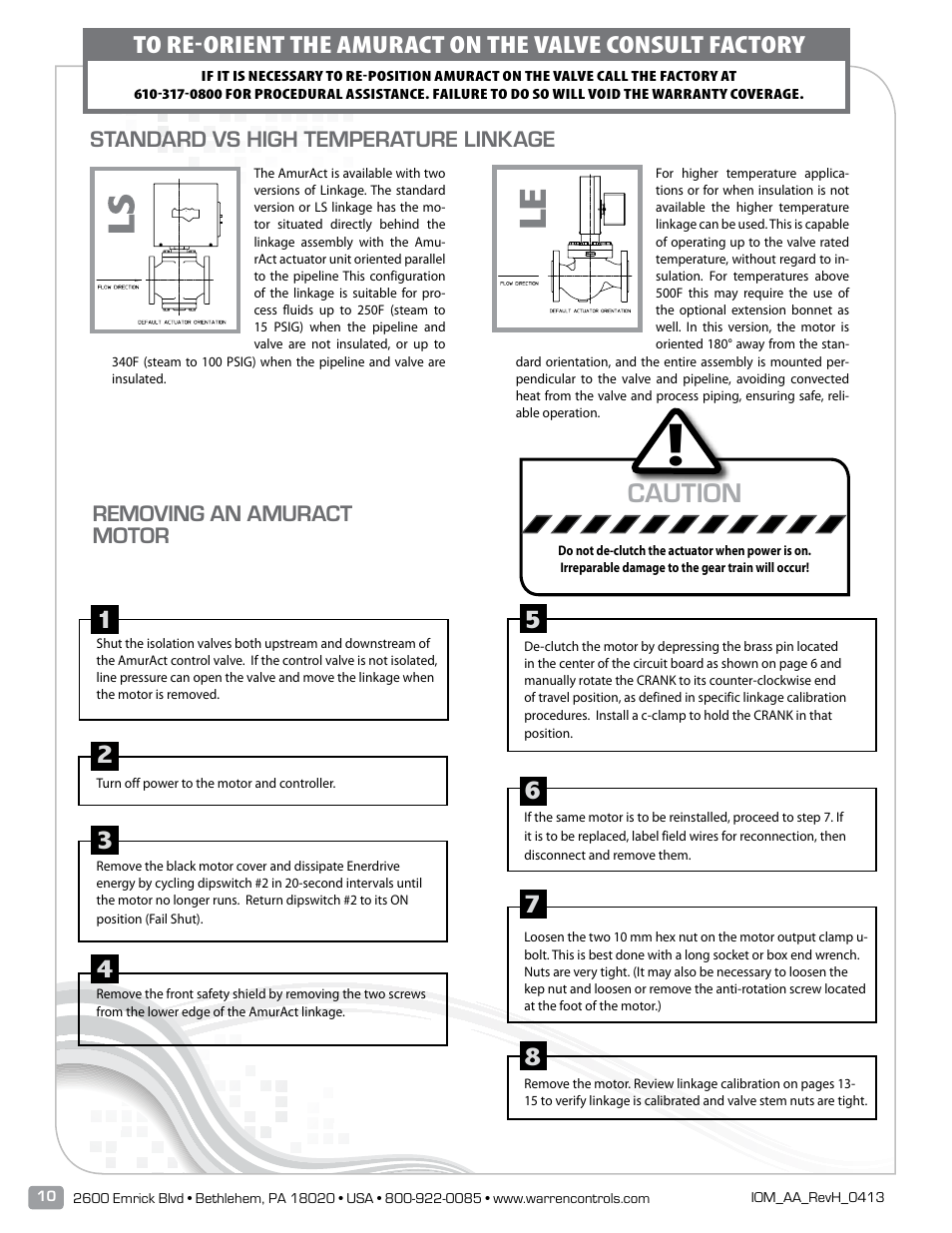 Caution | Warren Controls AmurAct Actuator Linkage and Motor User Manual | Page 10 / 28