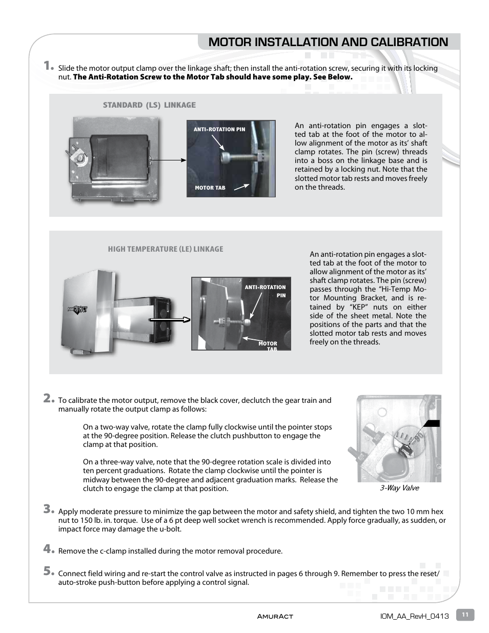 Motor installation and calibration | Warren Controls AmurAct Actuator Linkage and Motor User Manual | Page 11 / 28