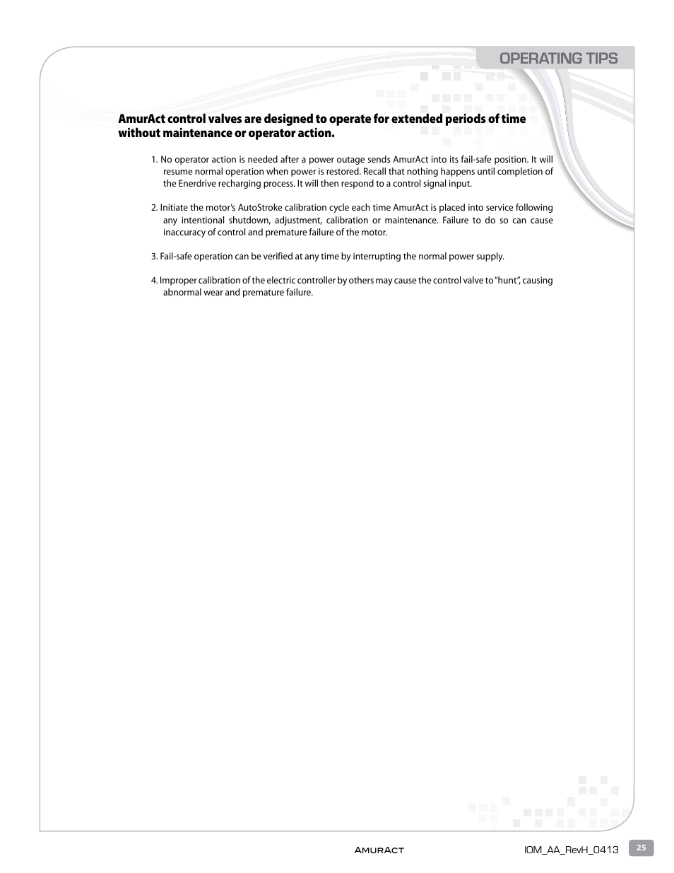 Operating tips | Warren Controls AmurAct Actuator Linkage and Motor User Manual | Page 25 / 28